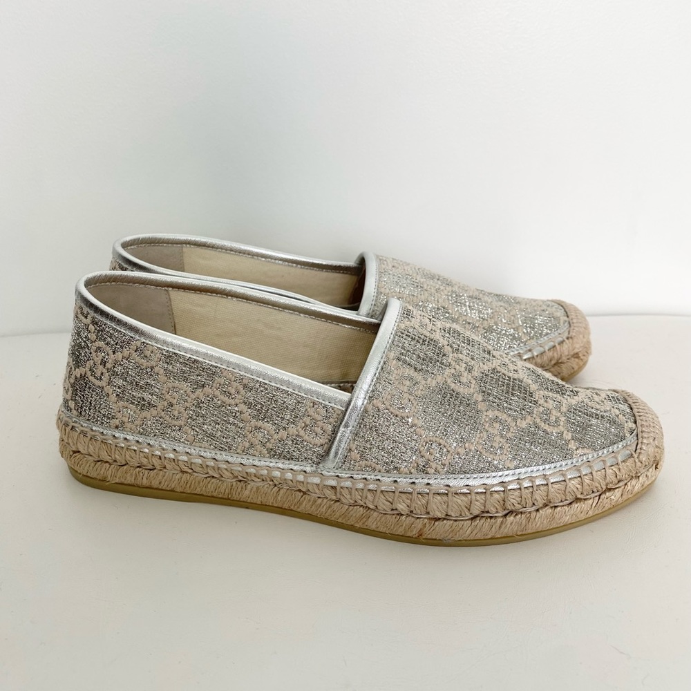 Gucci Heritage GG Silver Lurex Metallic Espadrilles - Picture 3 of 5